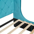 Queen Size Storage Bed Velvet Upholstered Platform Bed With Wingback Headboard And A Big Drawer Blue Blue Upholstered