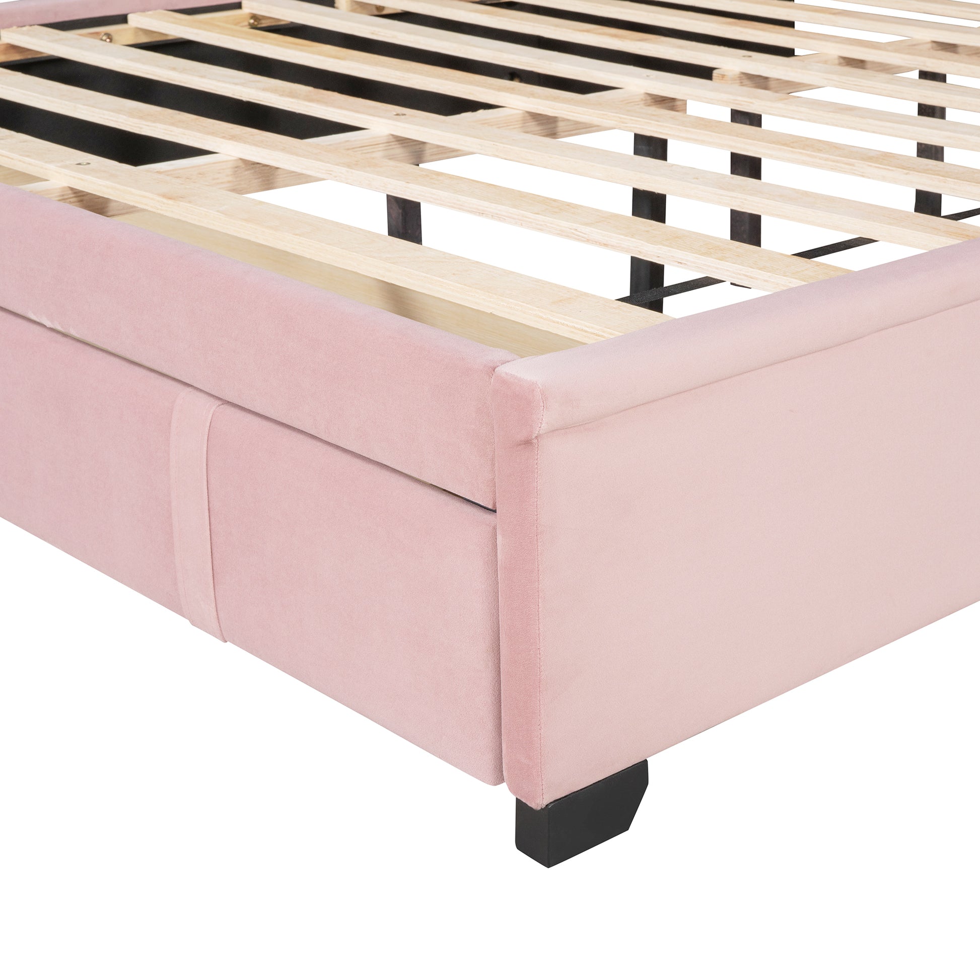 Queen Size Storage Bed Velvet Upholstered Platform Bed With Wingback Headboard And A Big Drawer Pink Pink Upholstered