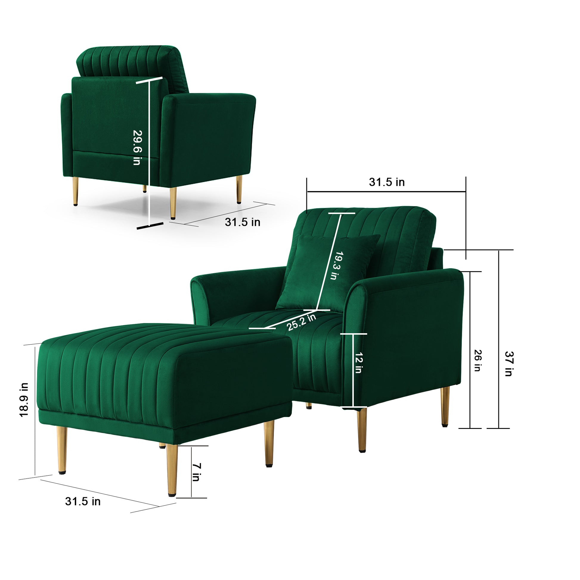 Modern Accent Chair Roll Arm Fabric Chairs, Contemporary Leisure Side Chair, Armchair For Living Room Or Bedroom With Metal Legs, Upholstered Single Sofa Club Chair Green Green Foam Velvet