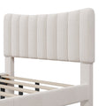 Upholstered Platform Bed Frame With Vertical Channel Tufted Headboard, No Box Spring Needed, Full, Cream Cream Linen