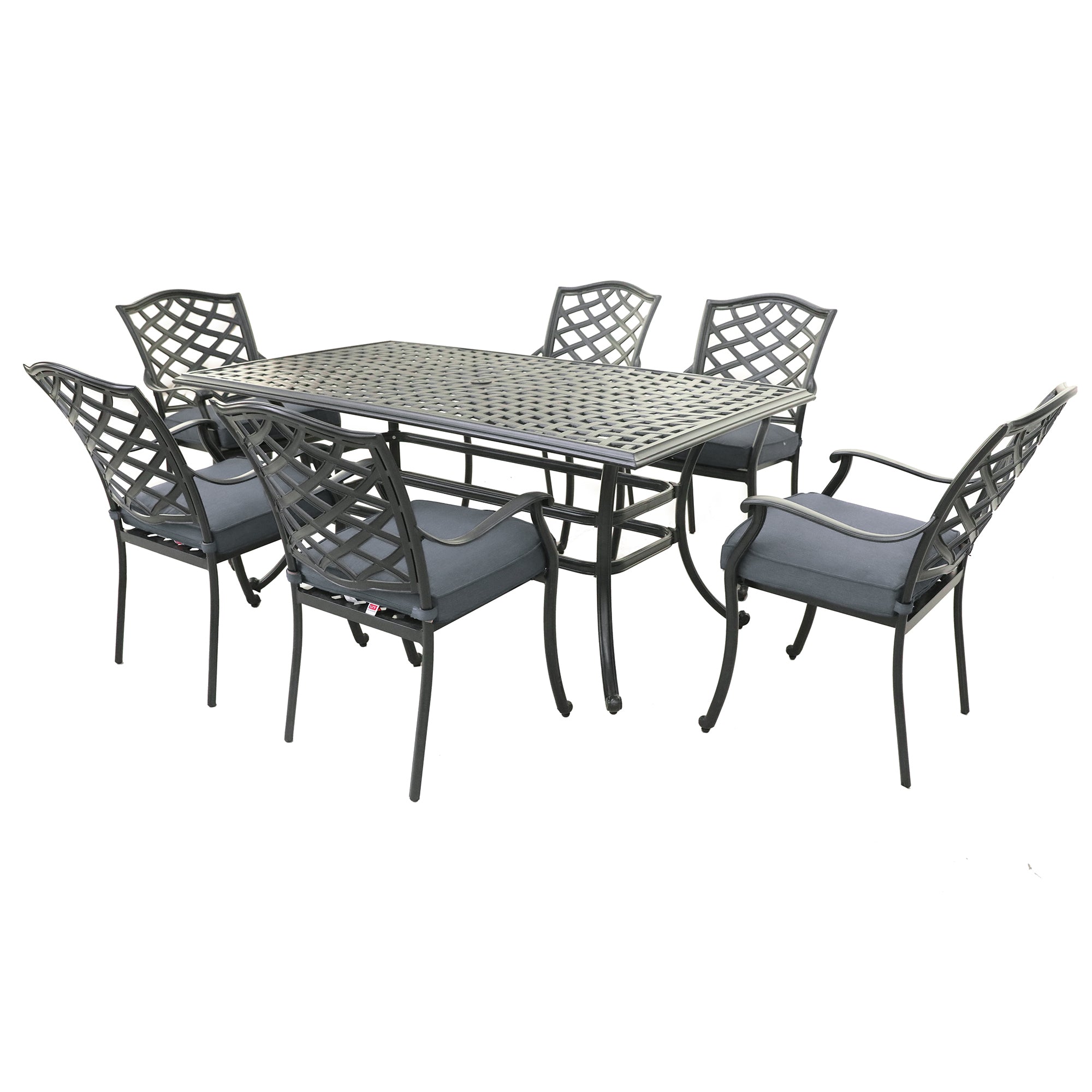 Rectangular 6 Person 68" Long Aluminum Dining Set With Sunbrella Cushions Brown Grey Polyester Aluminum