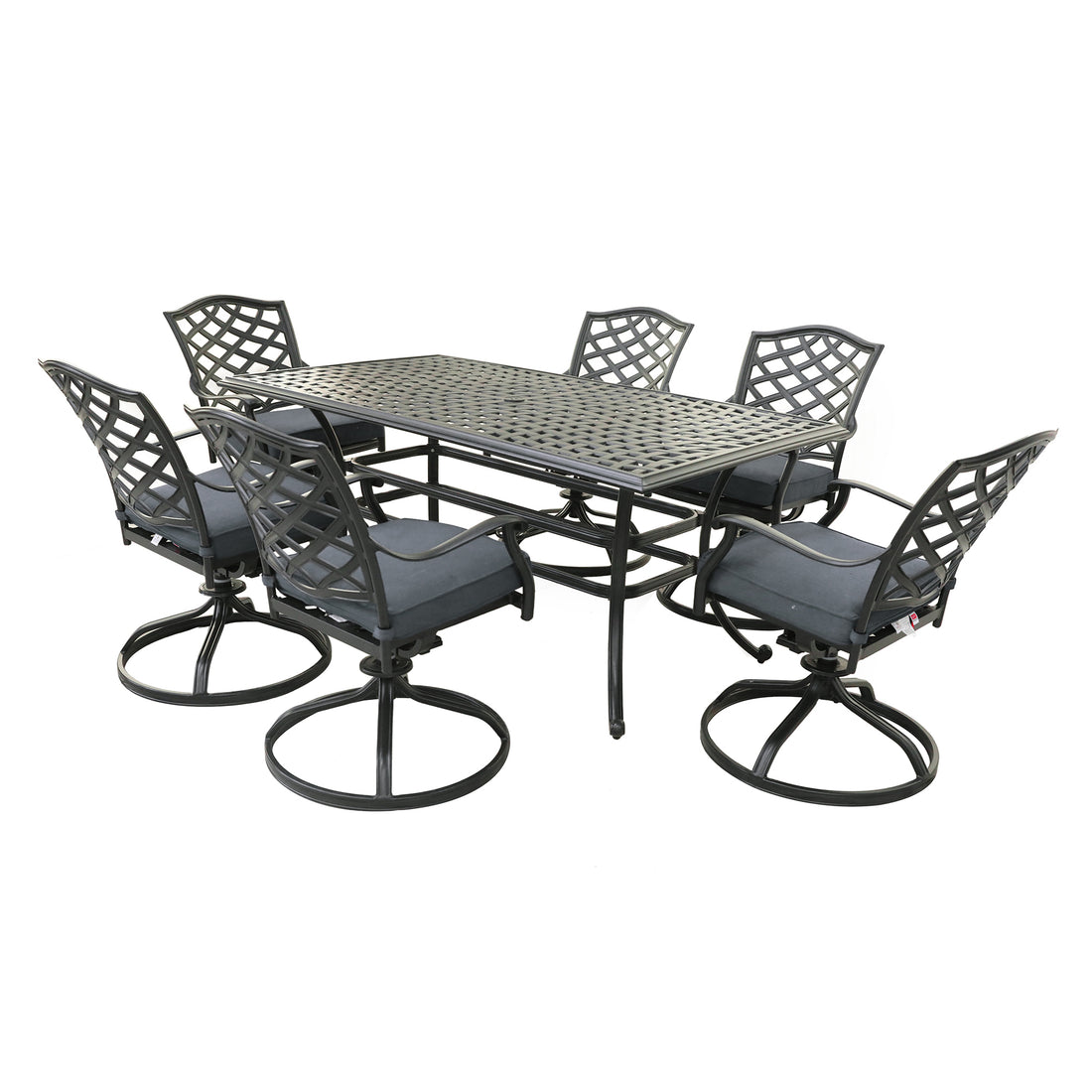 Rectangular 6 Person 68" Long Aluminum Dining Set With Sunbrella Cushions Brown Grey Polyester Aluminum