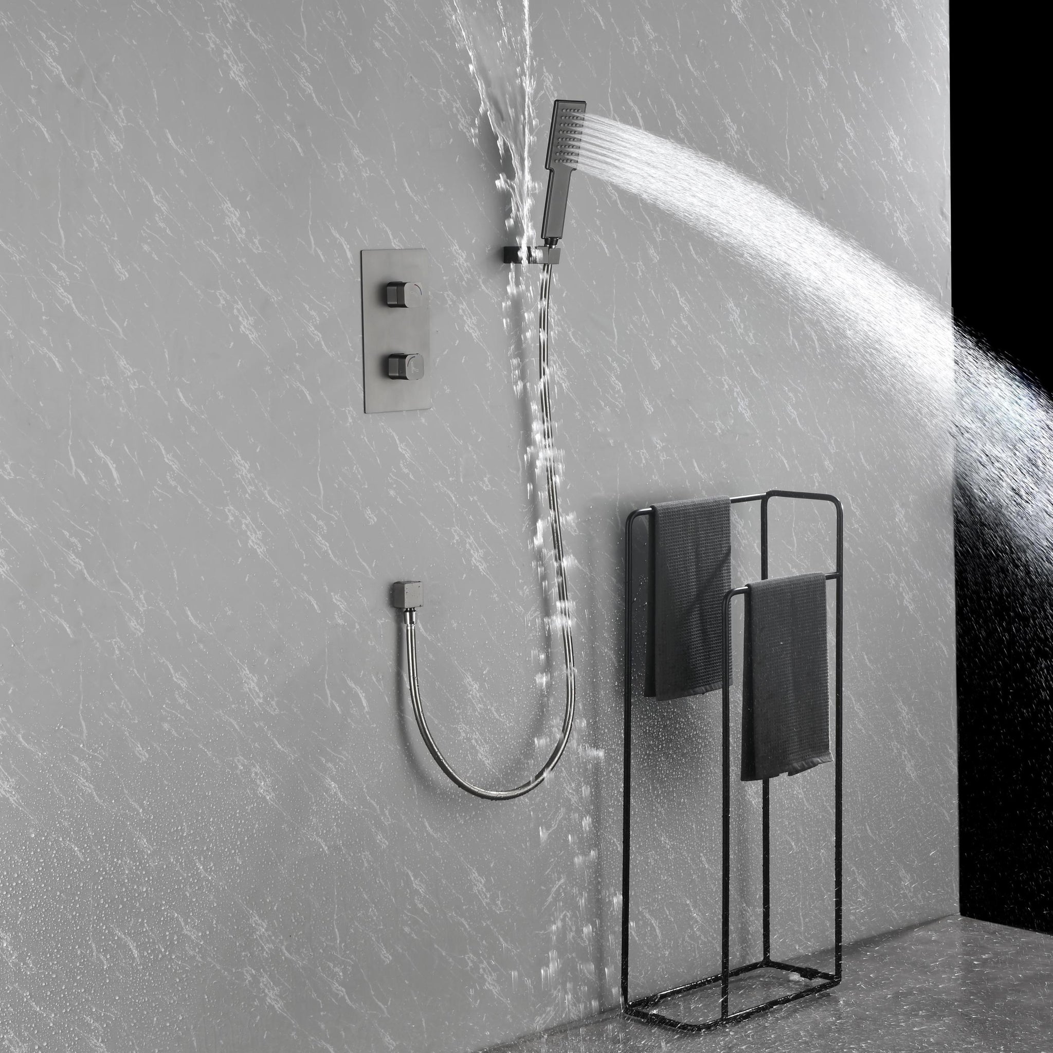 Waterfall Spout Wall Mounted Shower With Handheldshower Systems Gray Metal Gunmetal Brass