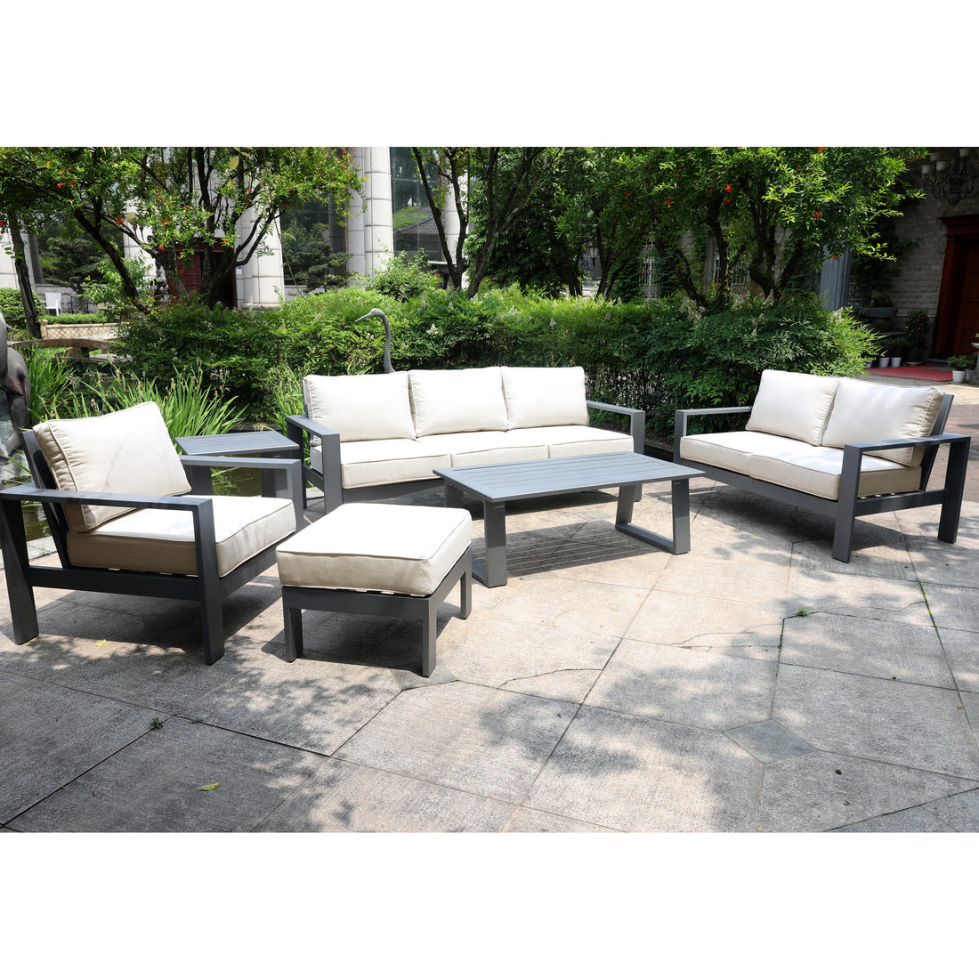 6 Piece Sofa Seating Group With Cushions, Powdered Pewter Pewter Polyester Aluminum