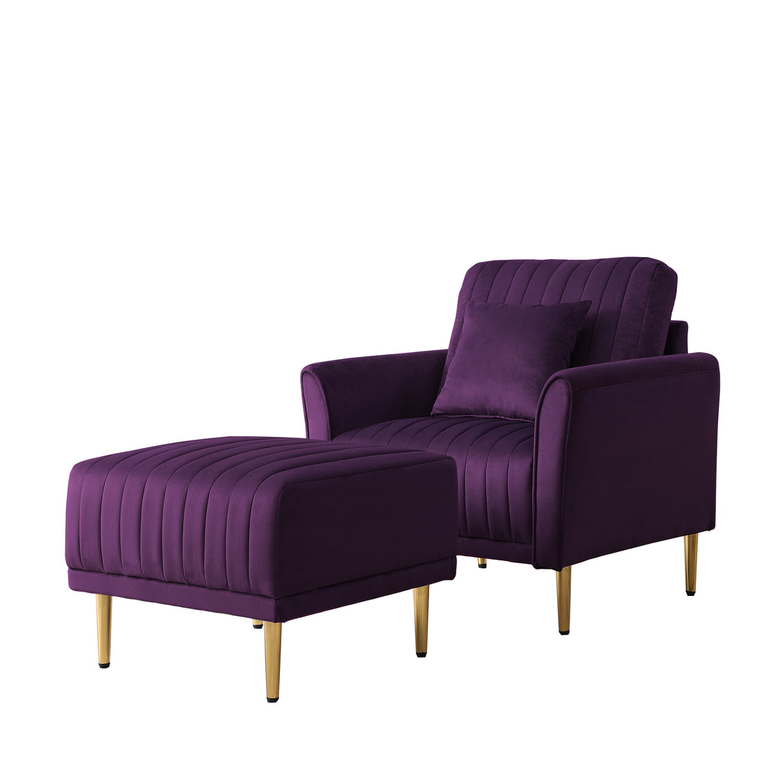 Accent Chair With Ottoman, Modern Tub Arm Chair Footstool Set For Living Room Bedroom, Golden Finished Legs, Purple Velvet Purple Foam Velvet