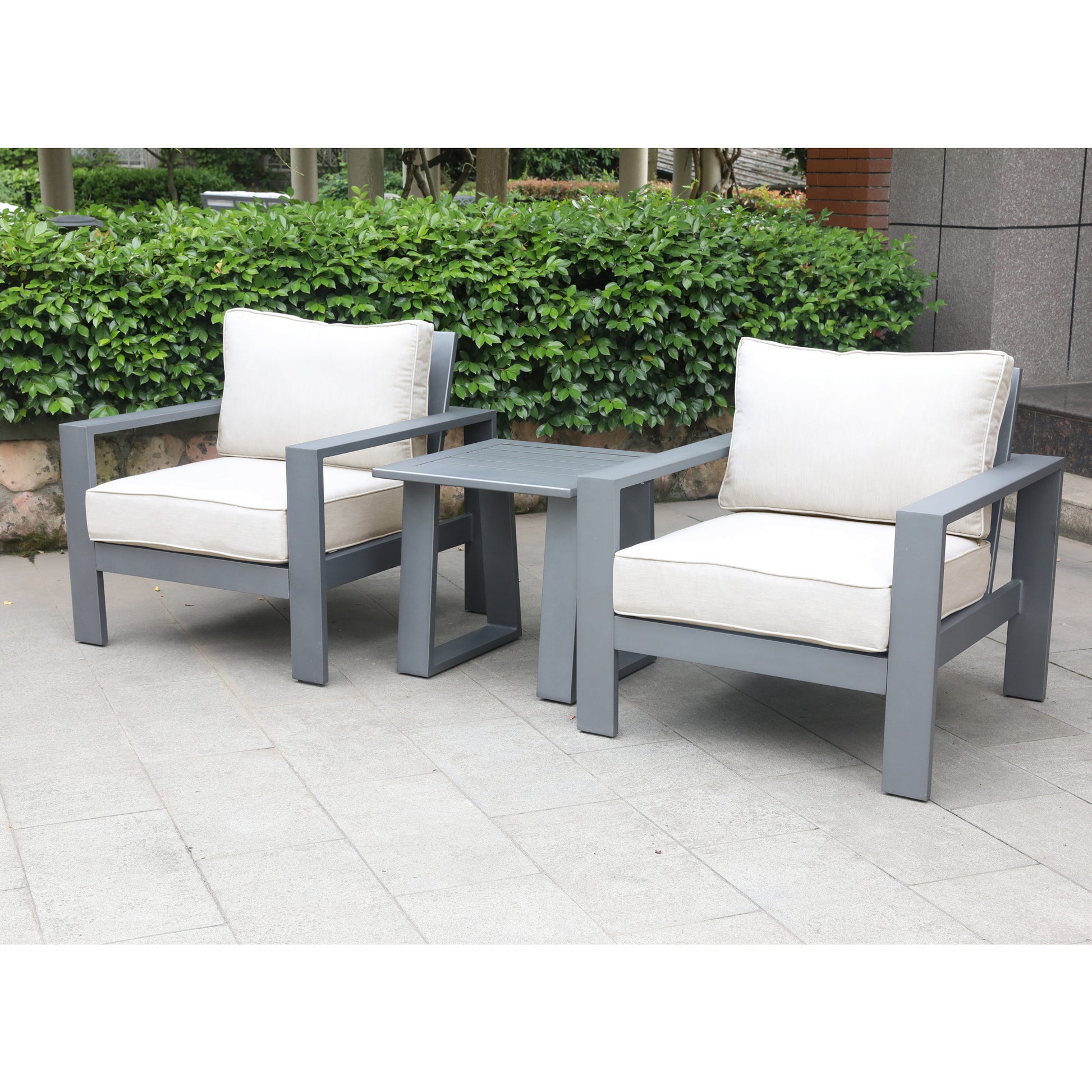 3 Piece Seating Group With Cushions, Powdered Pewter Pewter Polyester Aluminum