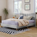 Upholstered Platform Bed Frame With Vertical Channel Tufted Headboard, No Box Spring Needed, Full,Gray Gray Linen