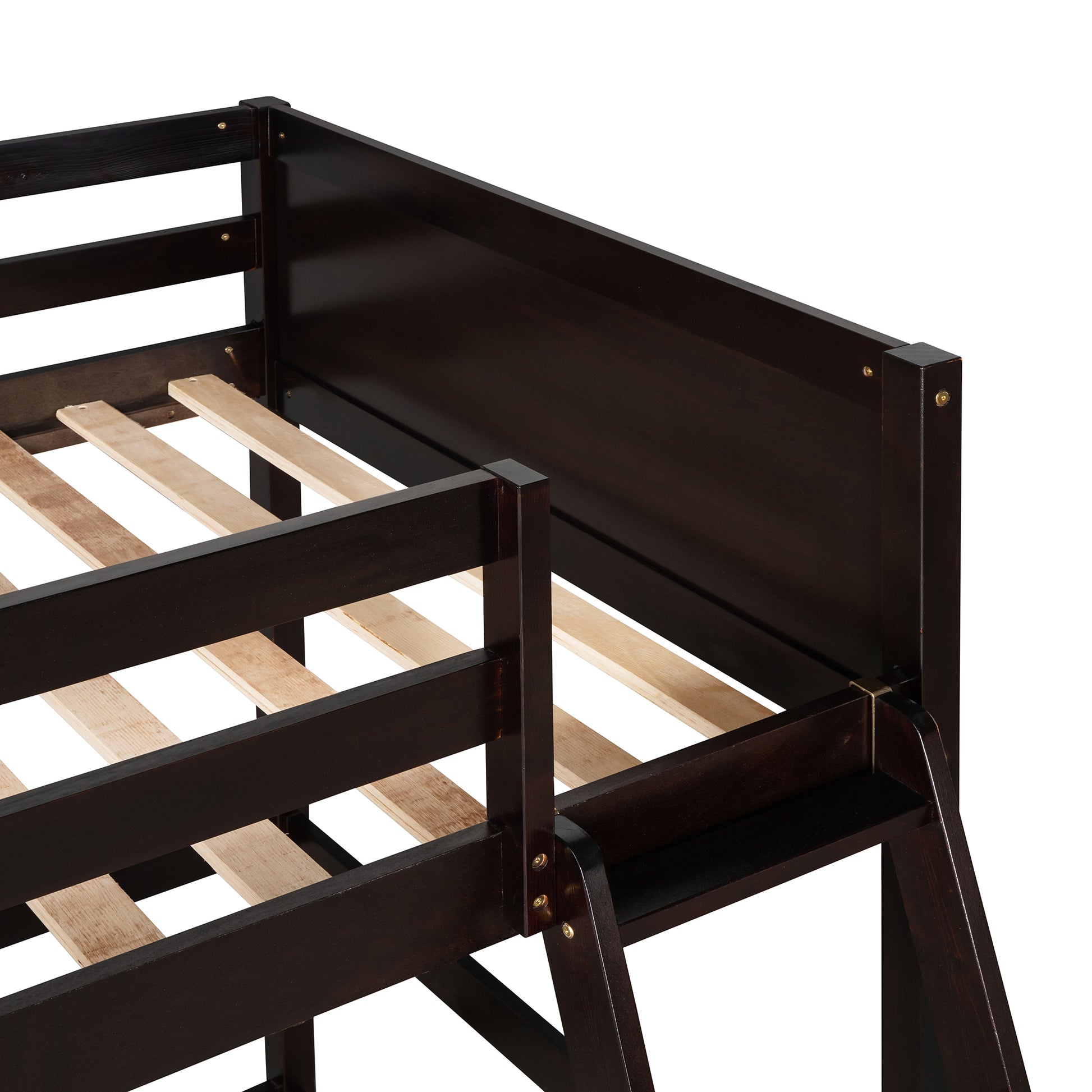 Solid Wood Twin Size Loft Bed With Ladder Espresso Old Sku: Wf191903Aap Espresso Solid Wood