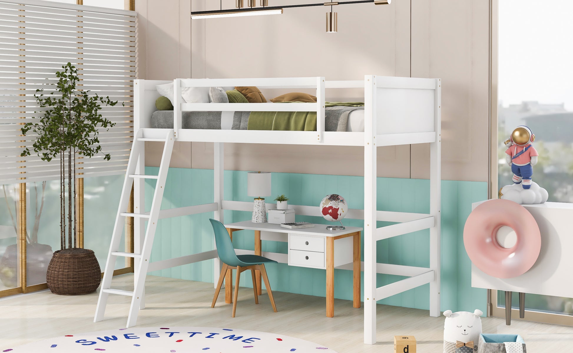 Solid Wood Twin Size Loft Bed With Ladder White Old Sku: Wf191903Aak White Solid Wood