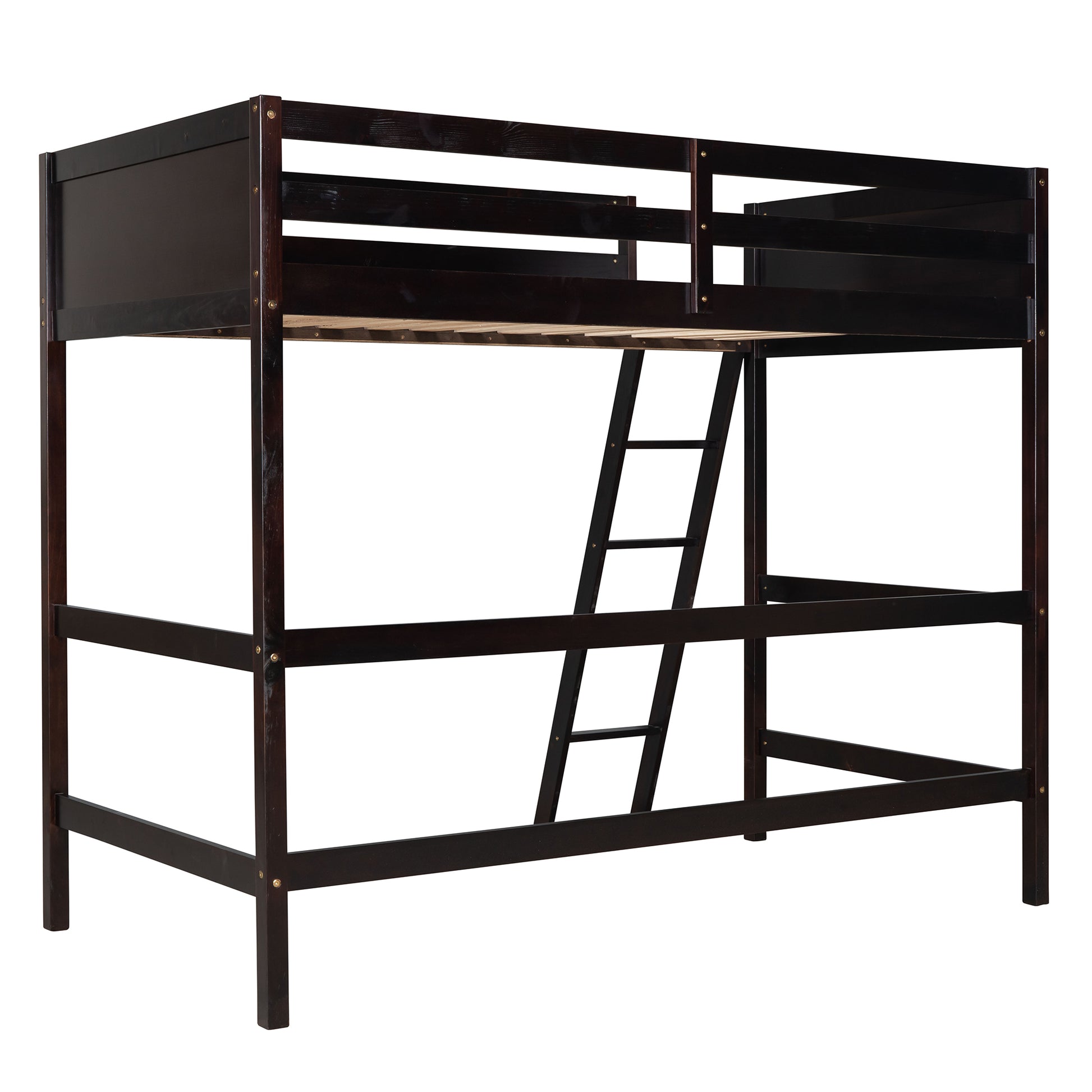 Solid Wood Twin Size Loft Bed With Ladder Espresso Old Sku: Wf191903Aap Espresso Solid Wood