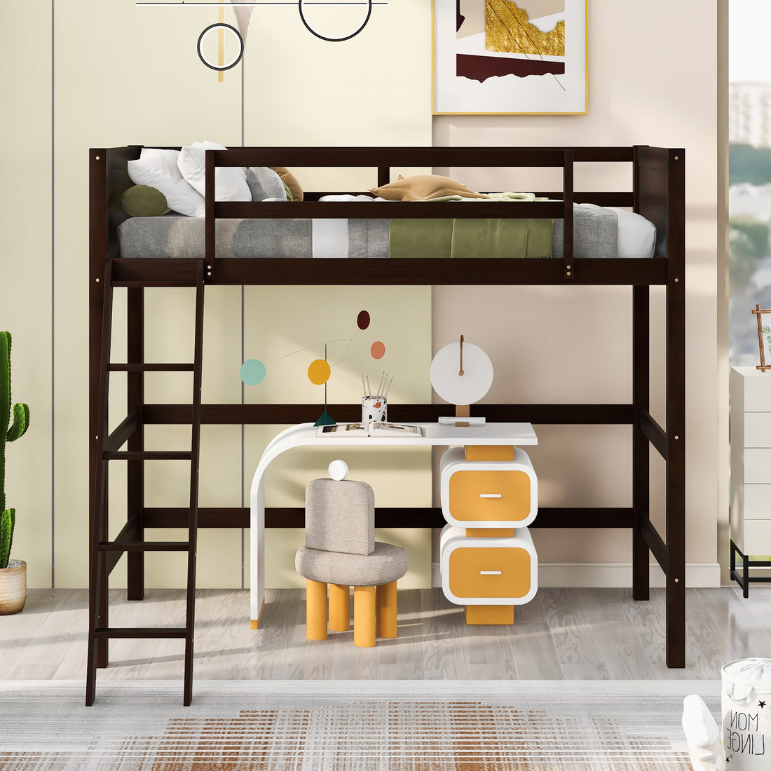 Solid Wood Twin Size Loft Bed With Ladder Espresso Old Sku: Wf191903Aap Espresso Solid Wood