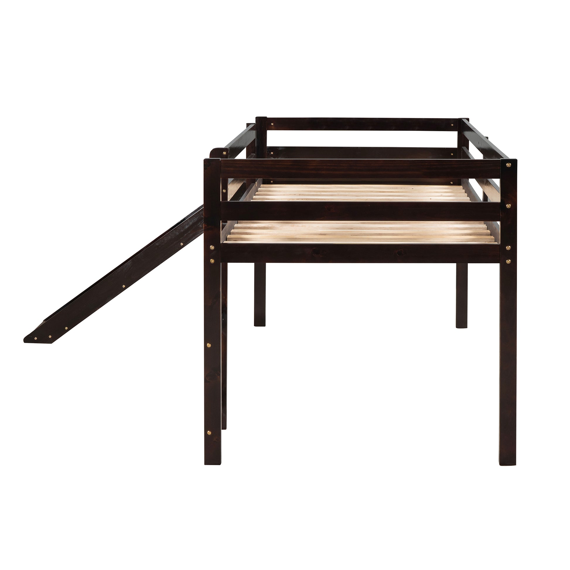 Loft Bed With Slide, Multifunctional Design, Twin Espresso Old Sku: Wf191904Aap Espresso Solid Wood
