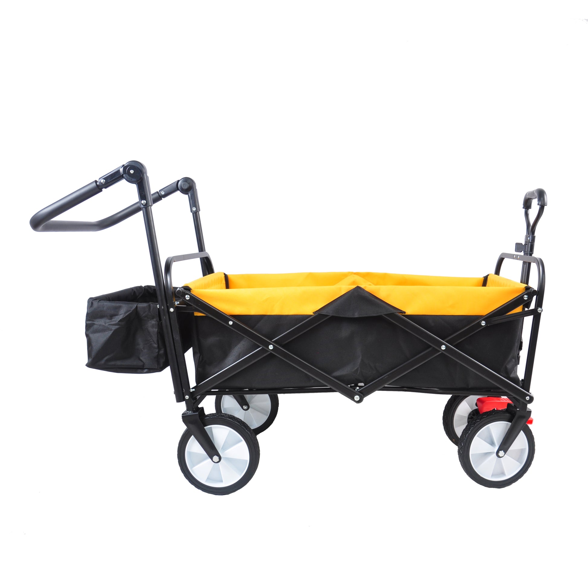 Folding Wagon Collapsible Outdoor Utility Wagon, Heavy Duty Folding Garden Portable Hand Cart, Drink Holder, Adjustable Handles Yellow Steel