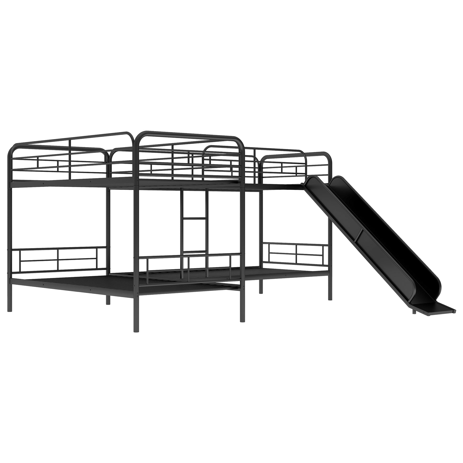 Twin Size L Shaped Bunk Bed With Slide And Ladder, Black Old Sku:Gx000615Aab Black Metal