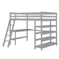 Loft Bed Full With Desk,Ladder,Shelvesgrey Grey Pine