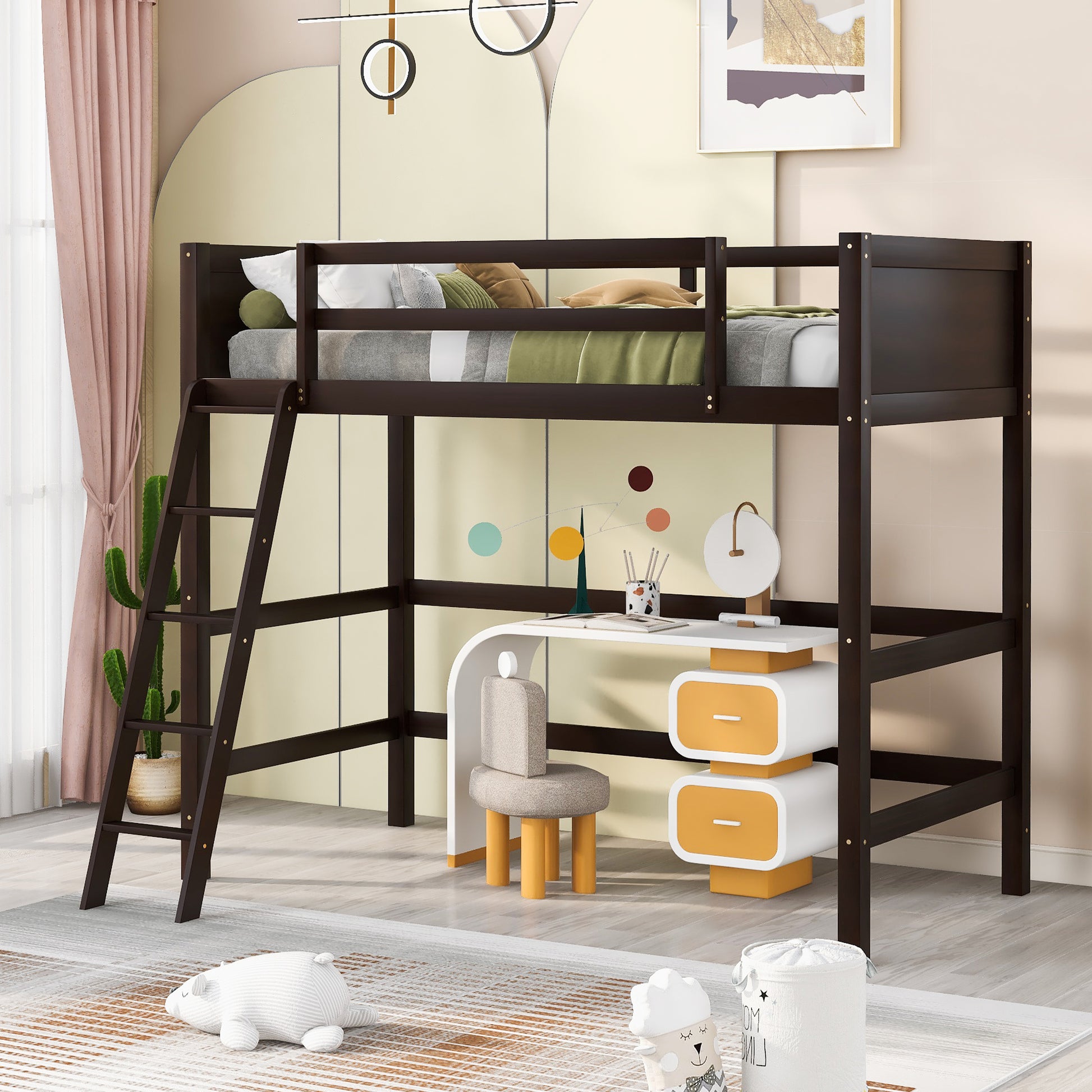 Solid Wood Twin Size Loft Bed With Ladder Espresso Old Sku: Wf191903Aap Espresso Solid Wood