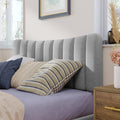 Upholstered Platform Bed Frame With Vertical Channel Tufted Headboard, No Box Spring Needed, Full,Gray Gray Linen