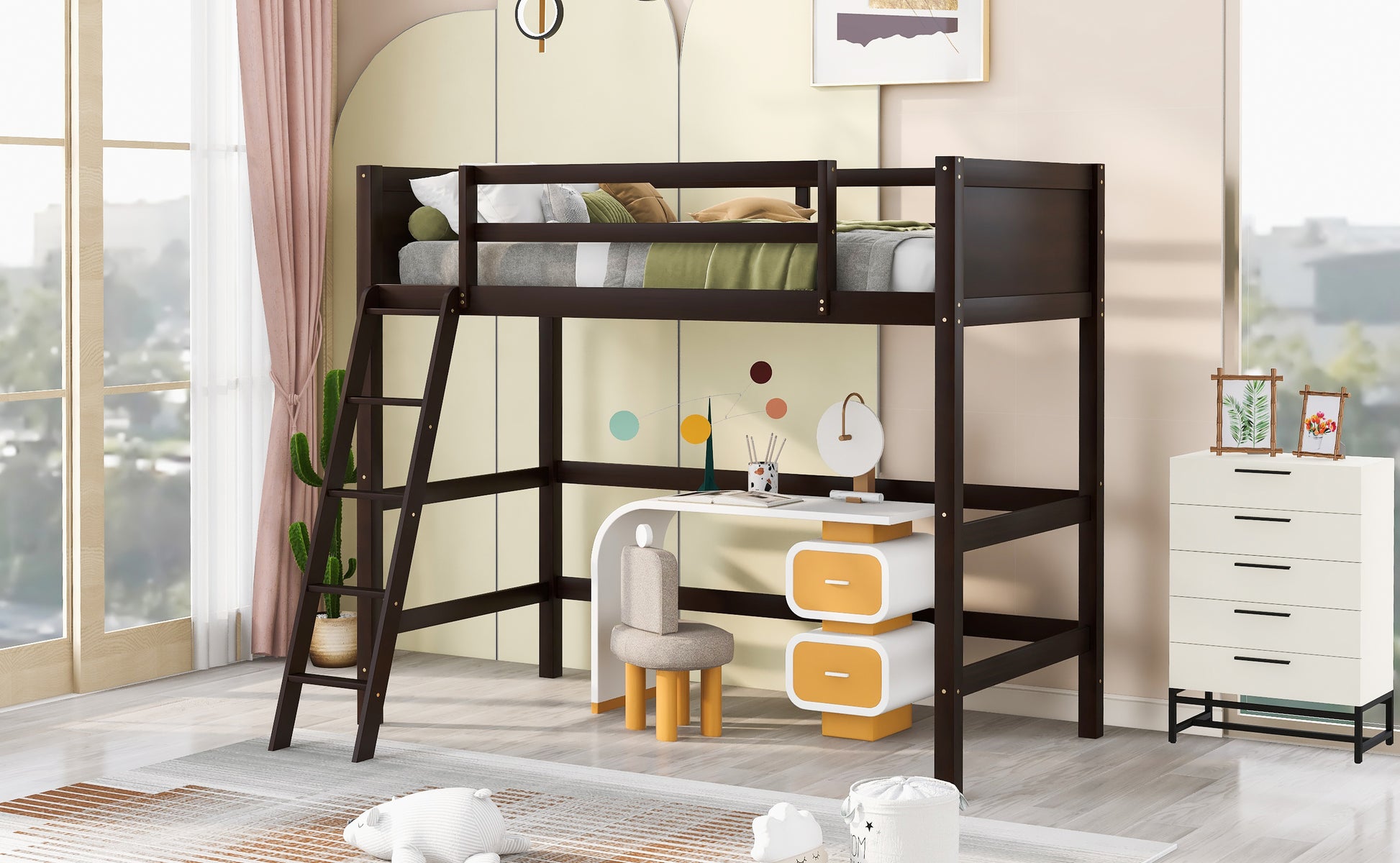 Solid Wood Twin Size Loft Bed With Ladder Espresso Old Sku: Wf191903Aap Espresso Solid Wood