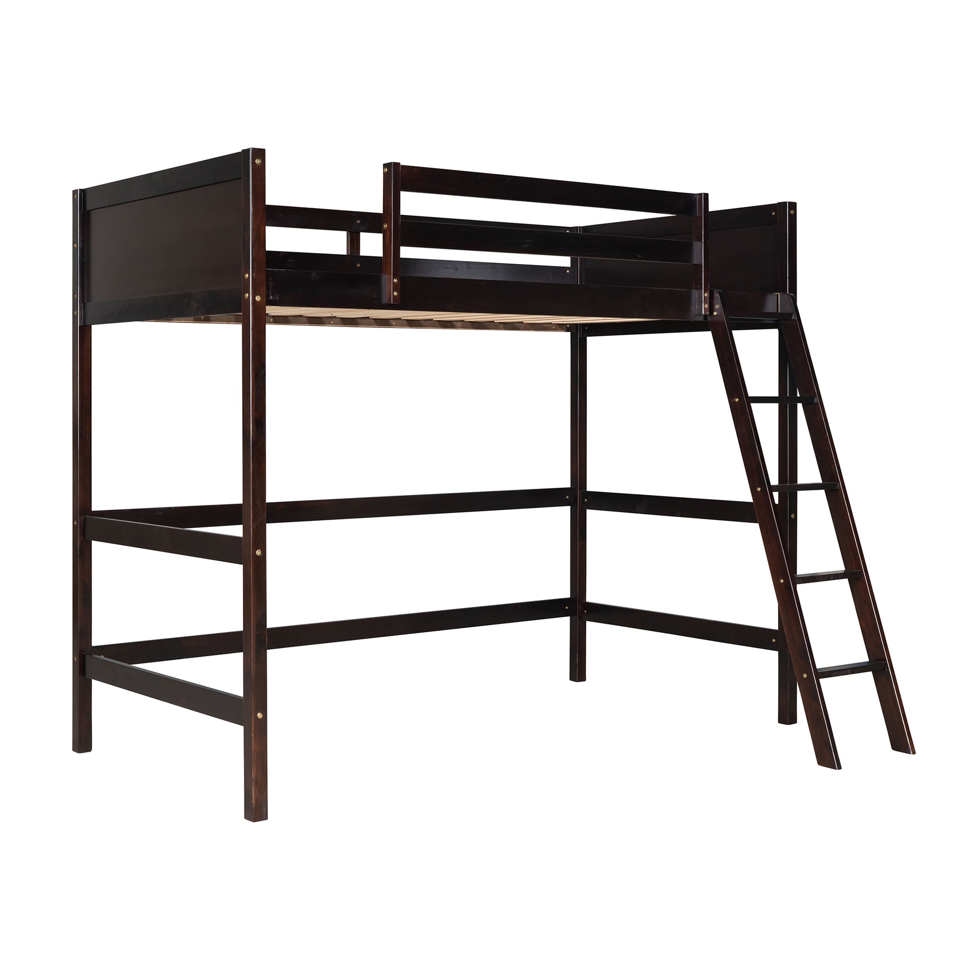 Solid Wood Twin Size Loft Bed With Ladder Espresso Old Sku: Wf191903Aap Espresso Solid Wood