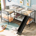 Twin Size L Shaped Bunk Bed With Slide And Ladder, Black Old Sku:Gx000615Aab Black Metal