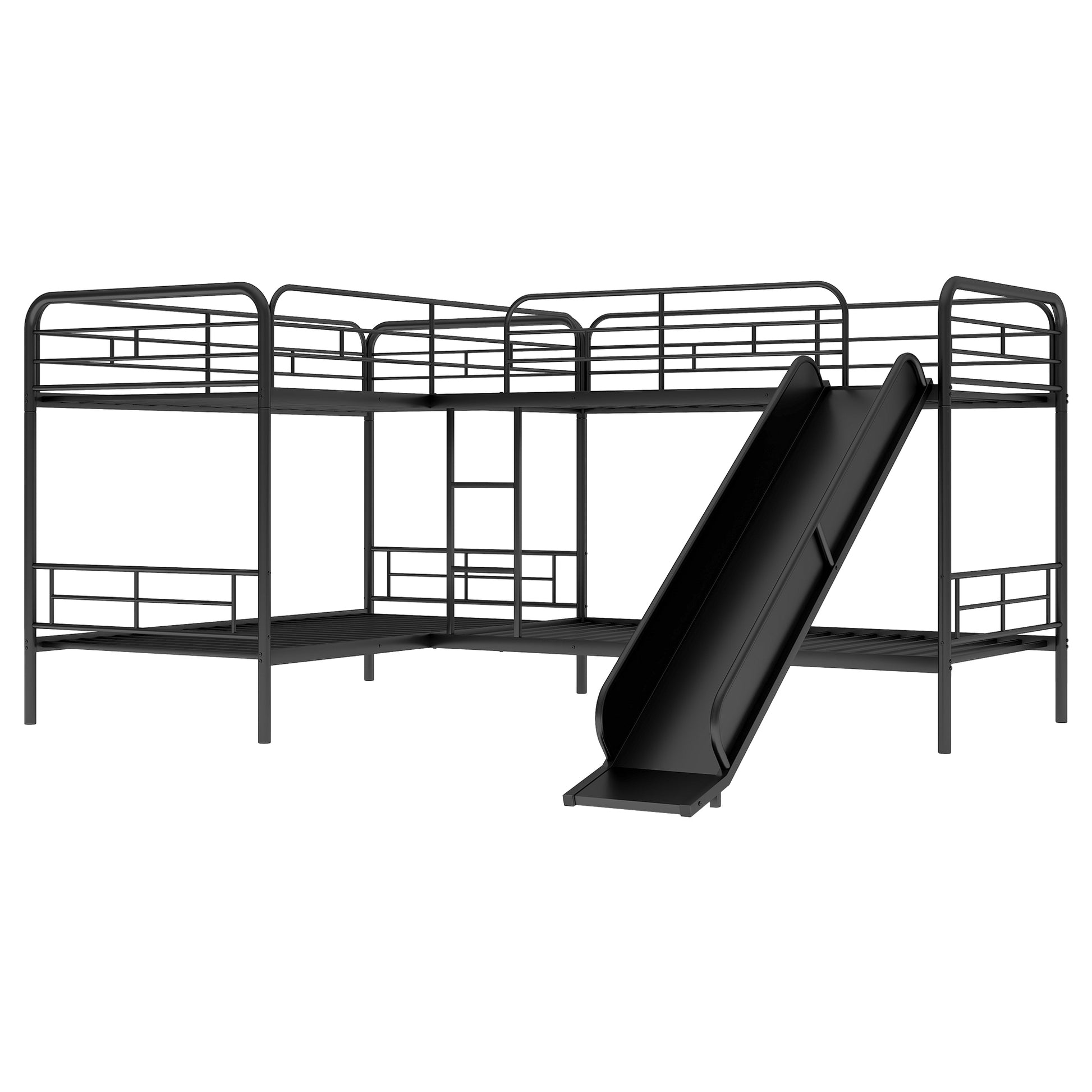 Twin Size L Shaped Bunk Bed With Slide And Ladder, Black Old Sku:Gx000615Aab Black Metal