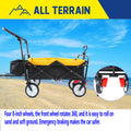 Folding Wagon Collapsible Outdoor Utility Wagon, Heavy Duty Folding Garden Portable Hand Cart, Drink Holder, Adjustable Handles Yellow Steel