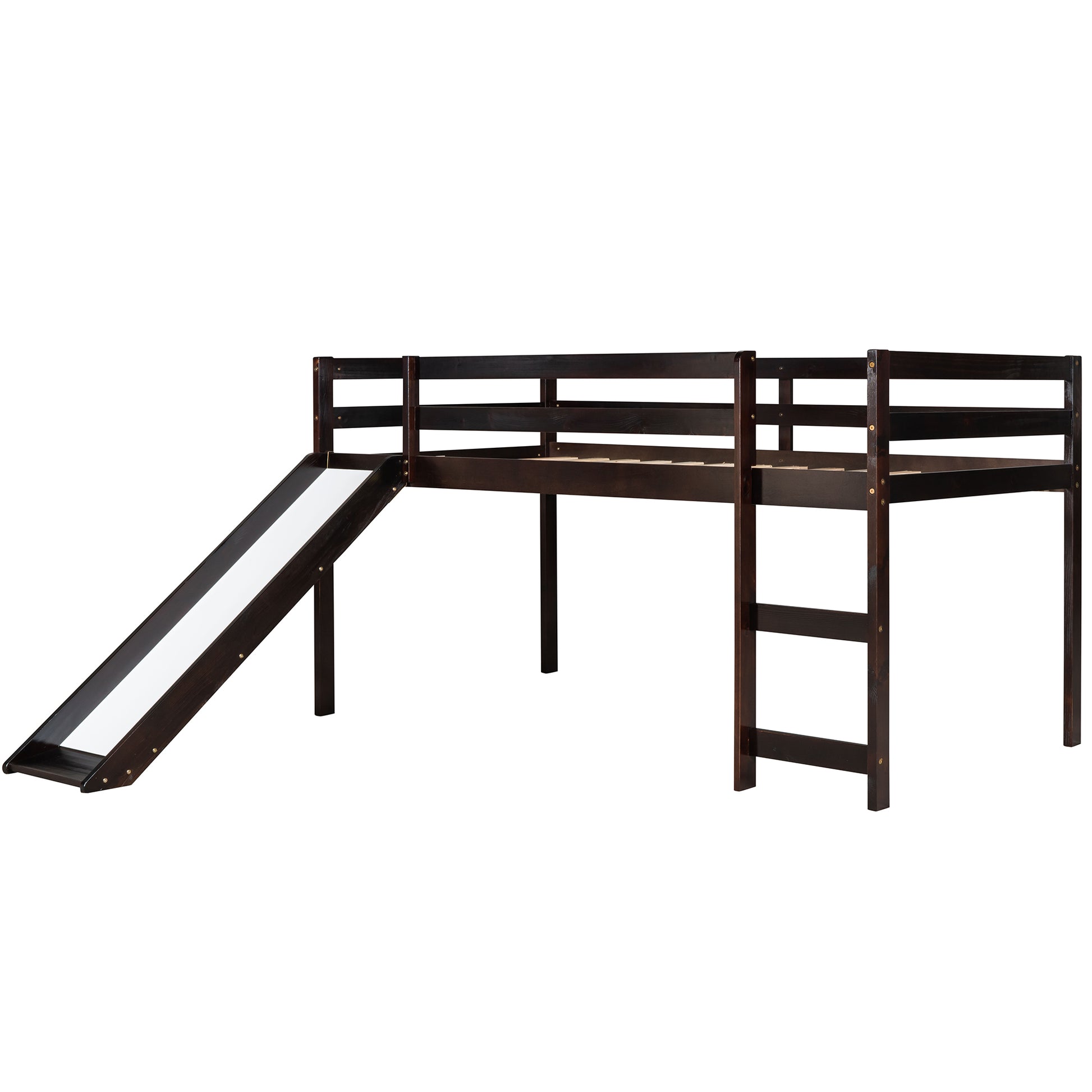 Loft Bed With Slide, Multifunctional Design, Twin Espresso Old Sku: Wf191904Aap Espresso Solid Wood