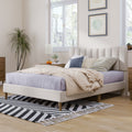 Upholstered Platform Bed Frame With Vertical Channel Tufted Headboard, No Box Spring Needed, Full, Cream Cream Linen