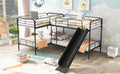 Twin Size L Shaped Bunk Bed With Slide And Ladder, Black Old Sku:Gx000615Aab Black Metal