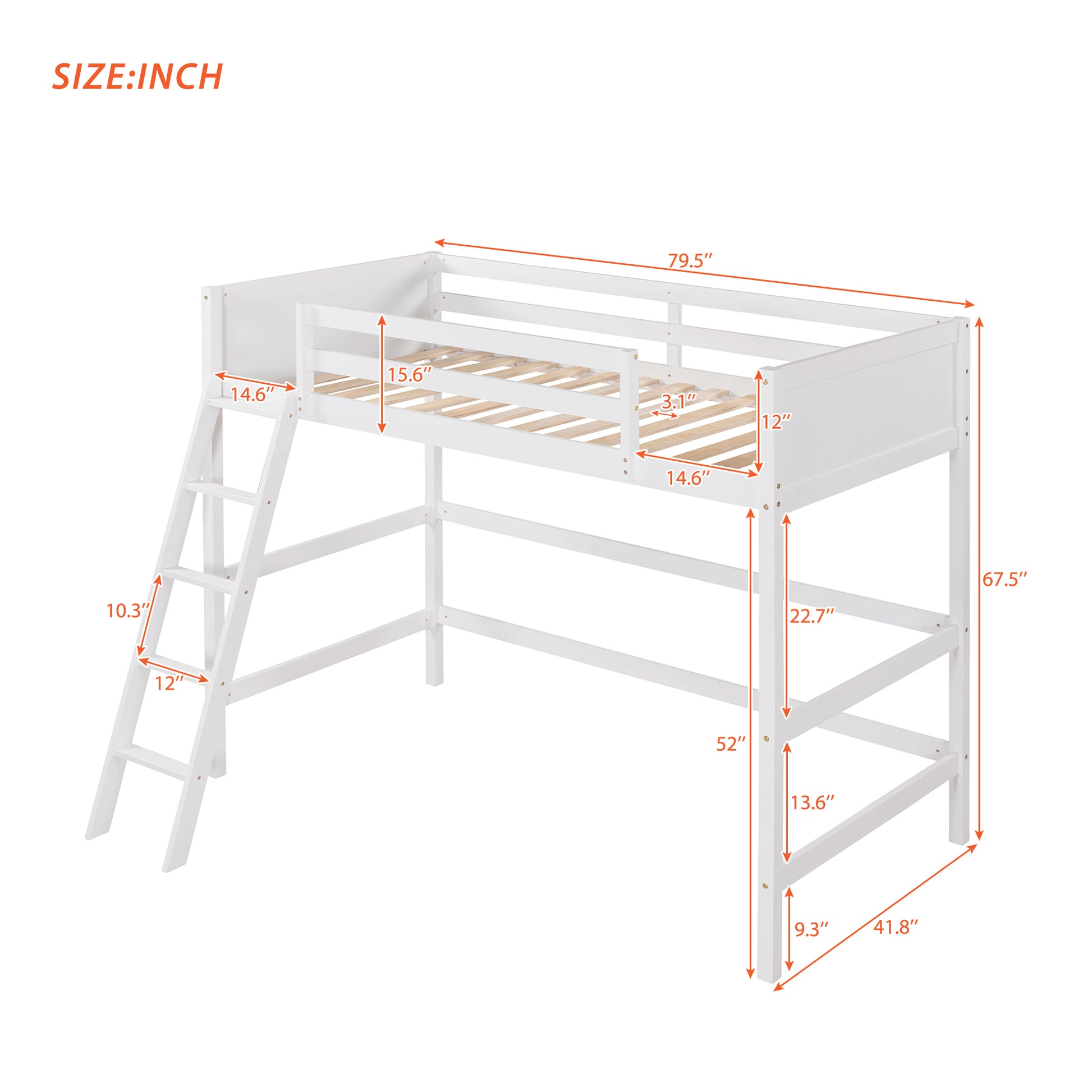 Solid Wood Twin Size Loft Bed With Ladder White Old Sku: Wf191903Aak White Solid Wood