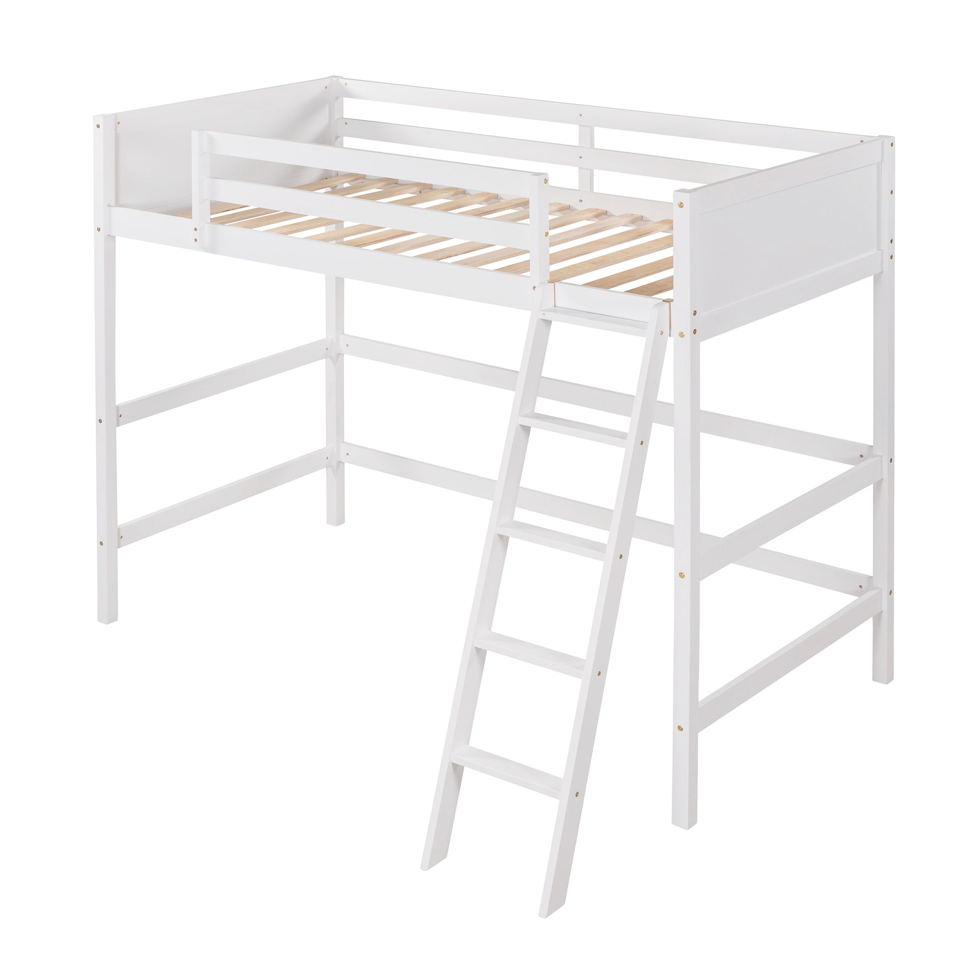 Solid Wood Twin Size Loft Bed With Ladder White Old Sku: Wf191903Aak White Solid Wood