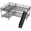 Twin Size L Shaped Bunk Bed With Slide And Ladder, Black Old Sku:Gx000615Aab Black Metal