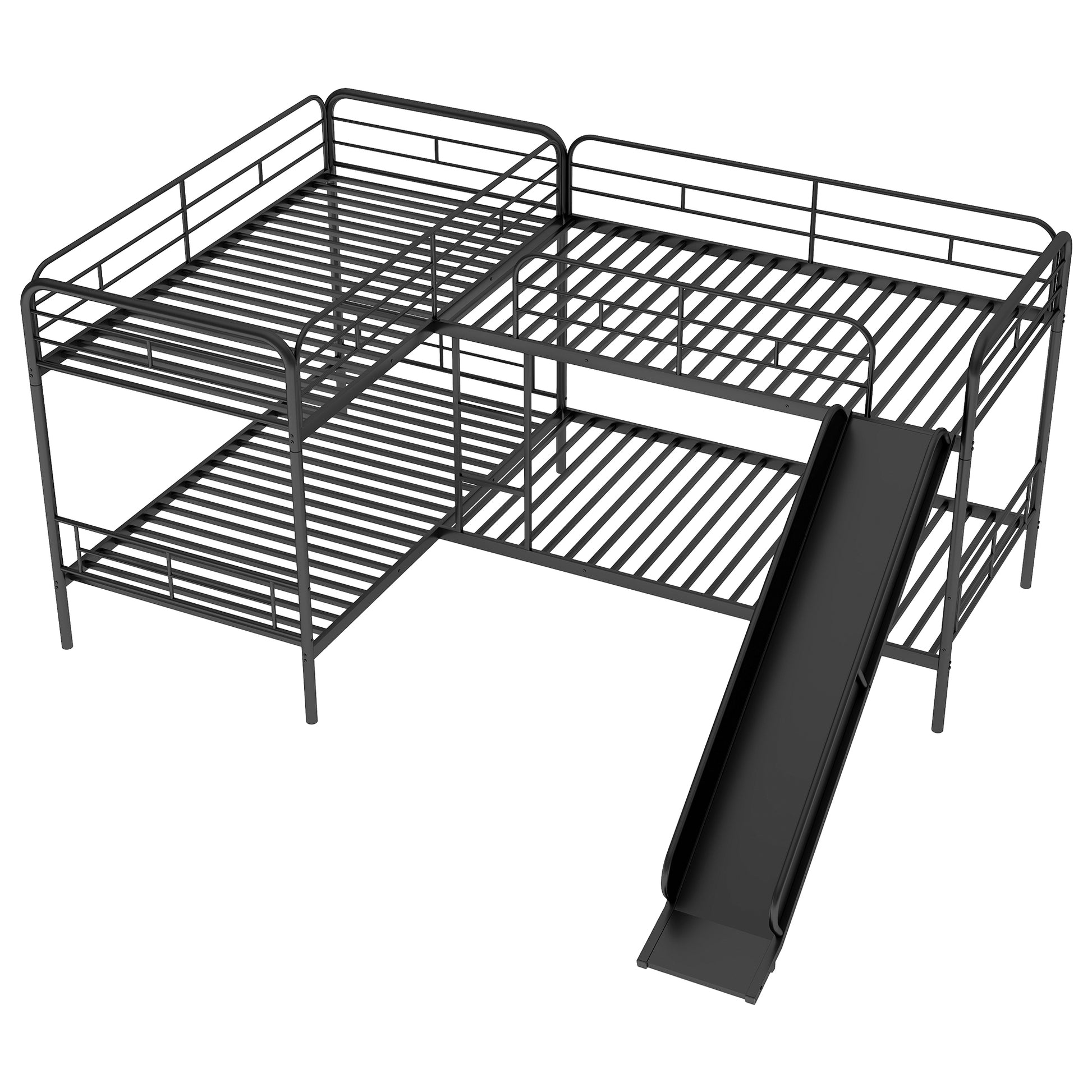 Twin Size L Shaped Bunk Bed With Slide And Ladder, Black Old Sku:Gx000615Aab Black Metal