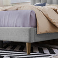 Upholstered Platform Bed Frame With Vertical Channel Tufted Headboard, No Box Spring Needed, Full,Gray Gray Linen