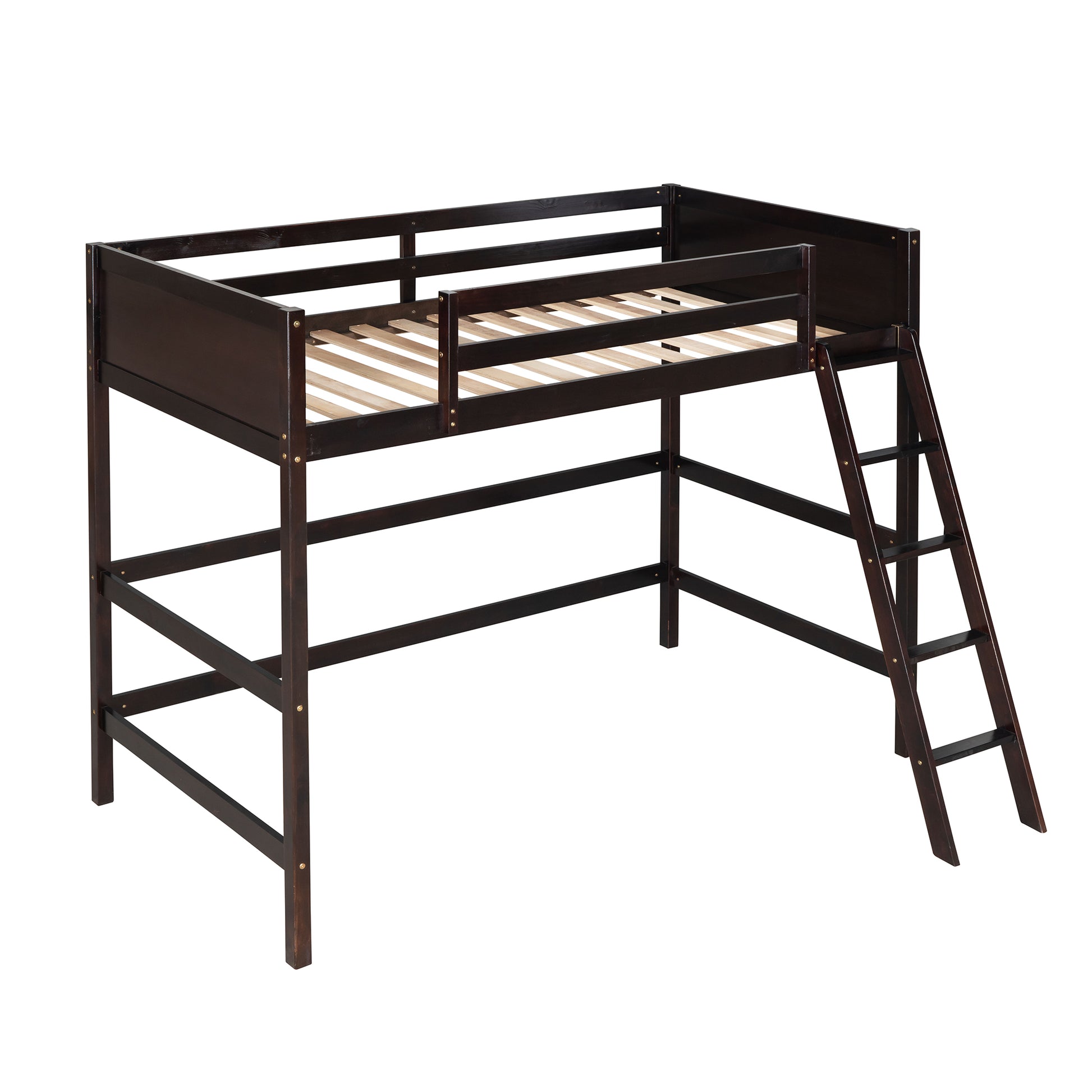 Solid Wood Twin Size Loft Bed With Ladder Espresso Old Sku: Wf191903Aap Espresso Solid Wood