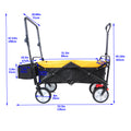 Folding Wagon Collapsible Outdoor Utility Wagon, Heavy Duty Folding Garden Portable Hand Cart, Drink Holder, Adjustable Handles Yellow Steel