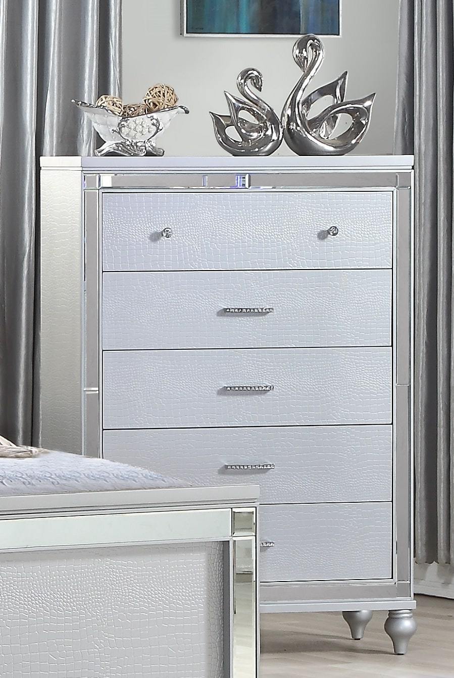 Sterling Mirror Framed Chest Made With Wood In Silver Color Silver Bedroom Contemporary,Modern Wood