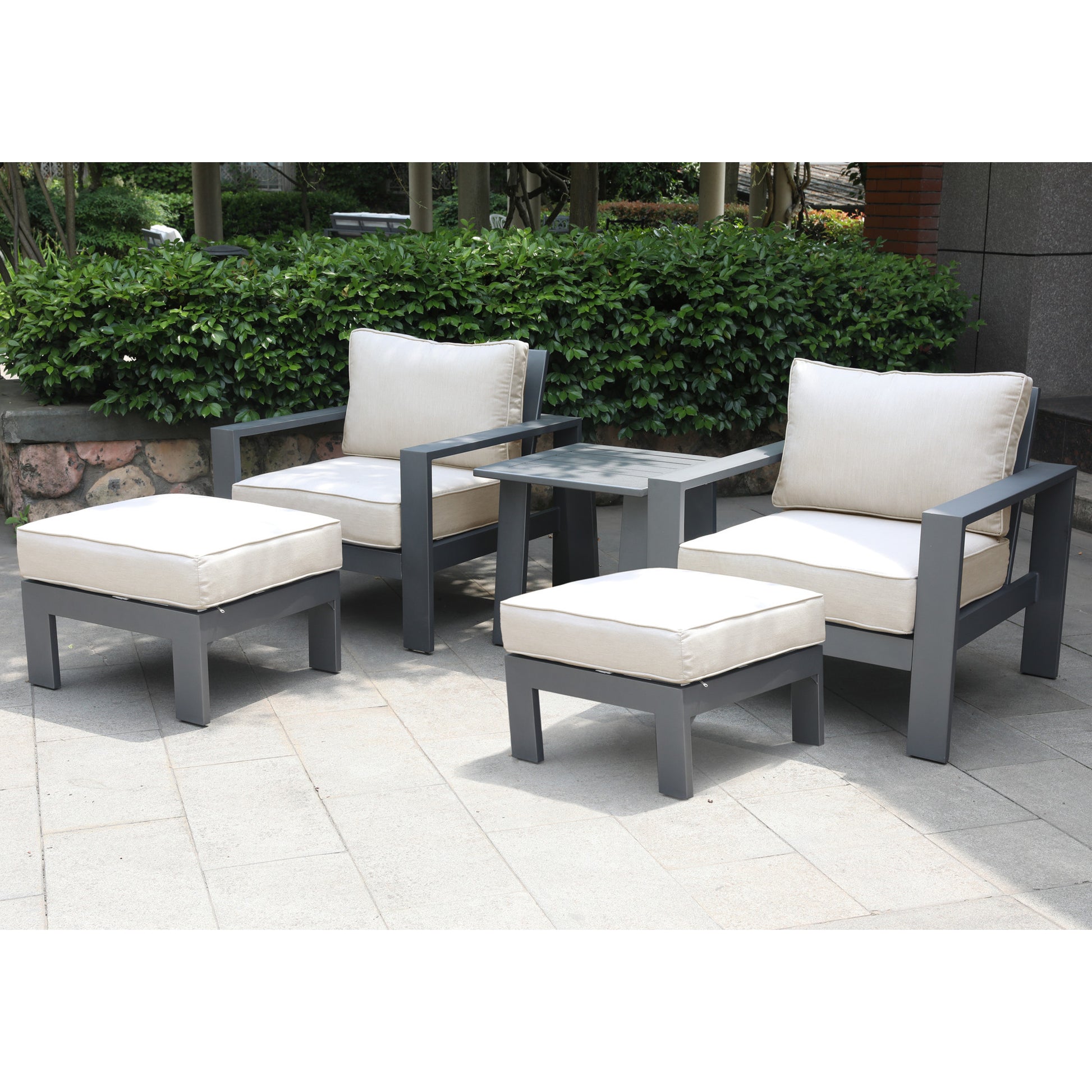 5 Piece Seating Group With Cushions, Powdered Pewter Pewter Polyester Aluminum