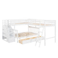 Twin Over Full L Shaped Bunk Bed With 3 Drawers, Ladder And Staircase White White Solid Wood