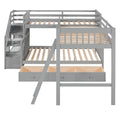 Twin Over Full L Shaped Bunk Bed With 3 Drawers, Ladder And Staircase Gray Gray Solid Wood