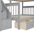 Twin Over Full L Shaped Bunk Bed With 3 Drawers, Ladder And Staircase Gray Gray Solid Wood