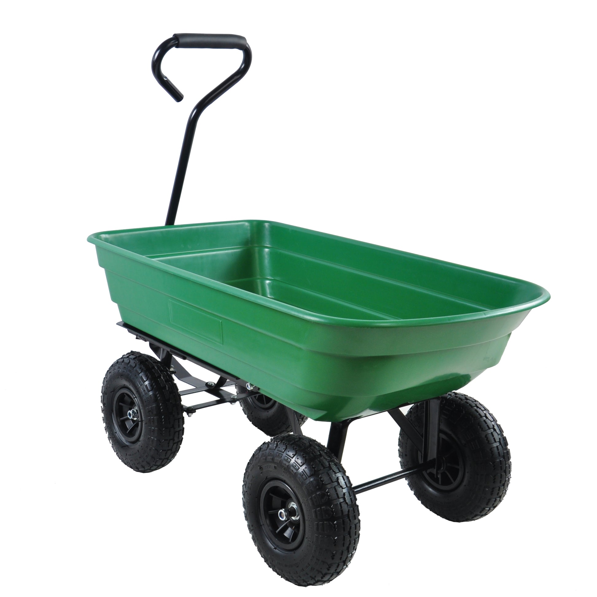 Folding Car Poly Garden Dump Truck With Steel Frame, 10 Inches. Pneumatic Tire, 300 Pound Capacity, 75 Liter Truck Body Grass Green Metal