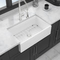 33 White Farmhouse Sink 33 Inch Kitchen Sink White Undermount Single Bowl Apron Front Ceremic Sink Farm Style Drain Asseblemly And Bottom Grate 33X18X10 Inch White Ceramic