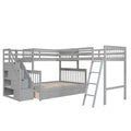 Twin Over Full L Shaped Bunk Bed With 3 Drawers, Ladder And Staircase Gray Gray Solid Wood