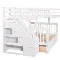 Twin Over Full L Shaped Bunk Bed With 3 Drawers, Ladder And Staircase White White Solid Wood