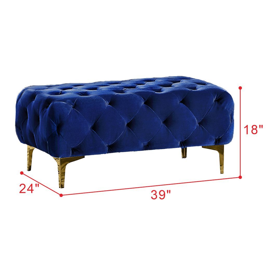 Blue Elegant Velvet Living Room Ottoman Blue Foam Polyester