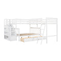 Twin Over Full L Shaped Bunk Bed With 3 Drawers, Ladder And Staircase White White Solid Wood