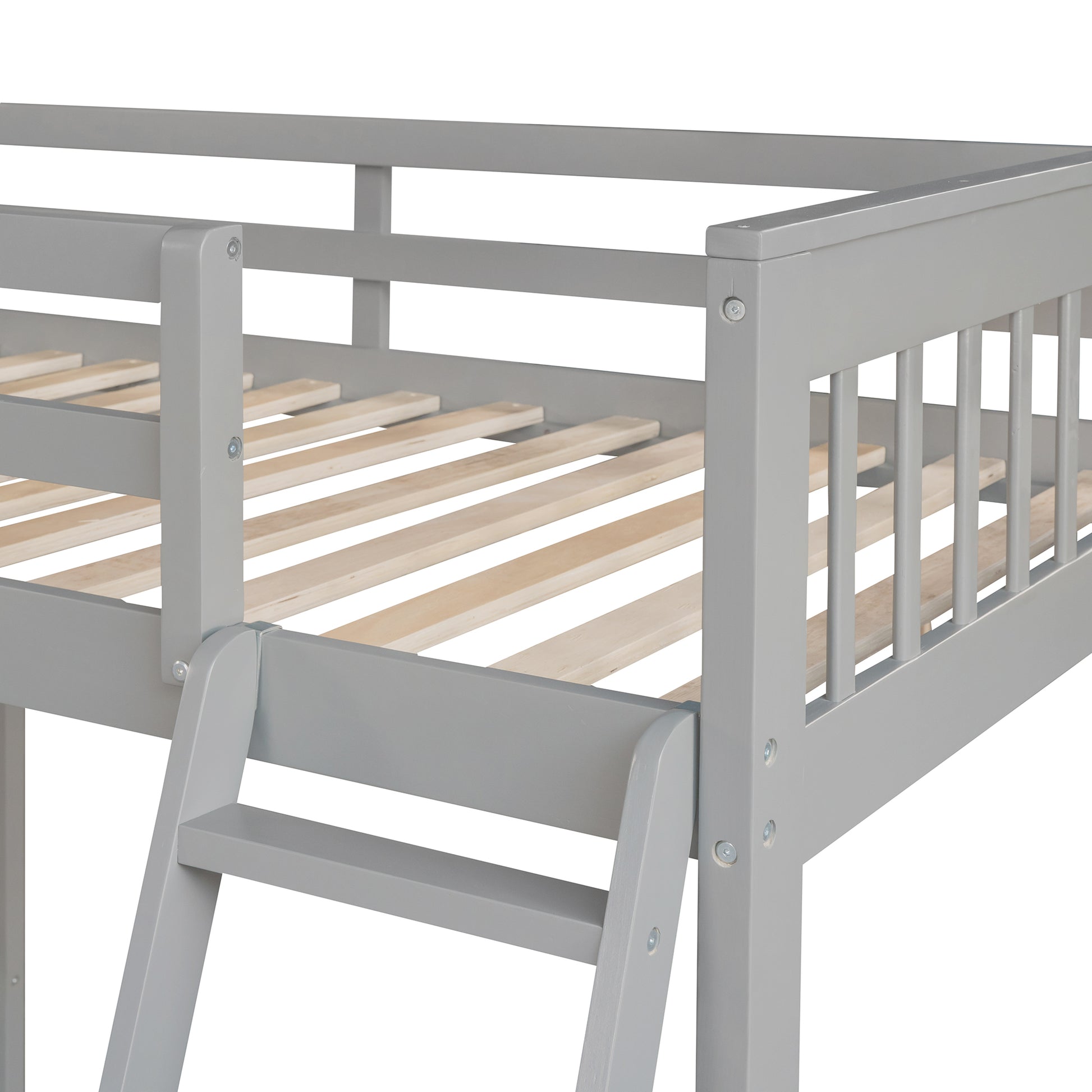 Twin Over Full L Shaped Bunk Bed With 3 Drawers, Ladder And Staircase Gray Gray Solid Wood