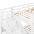 Twin Over Full L Shaped Bunk Bed With 3 Drawers, Ladder And Staircase White White Solid Wood