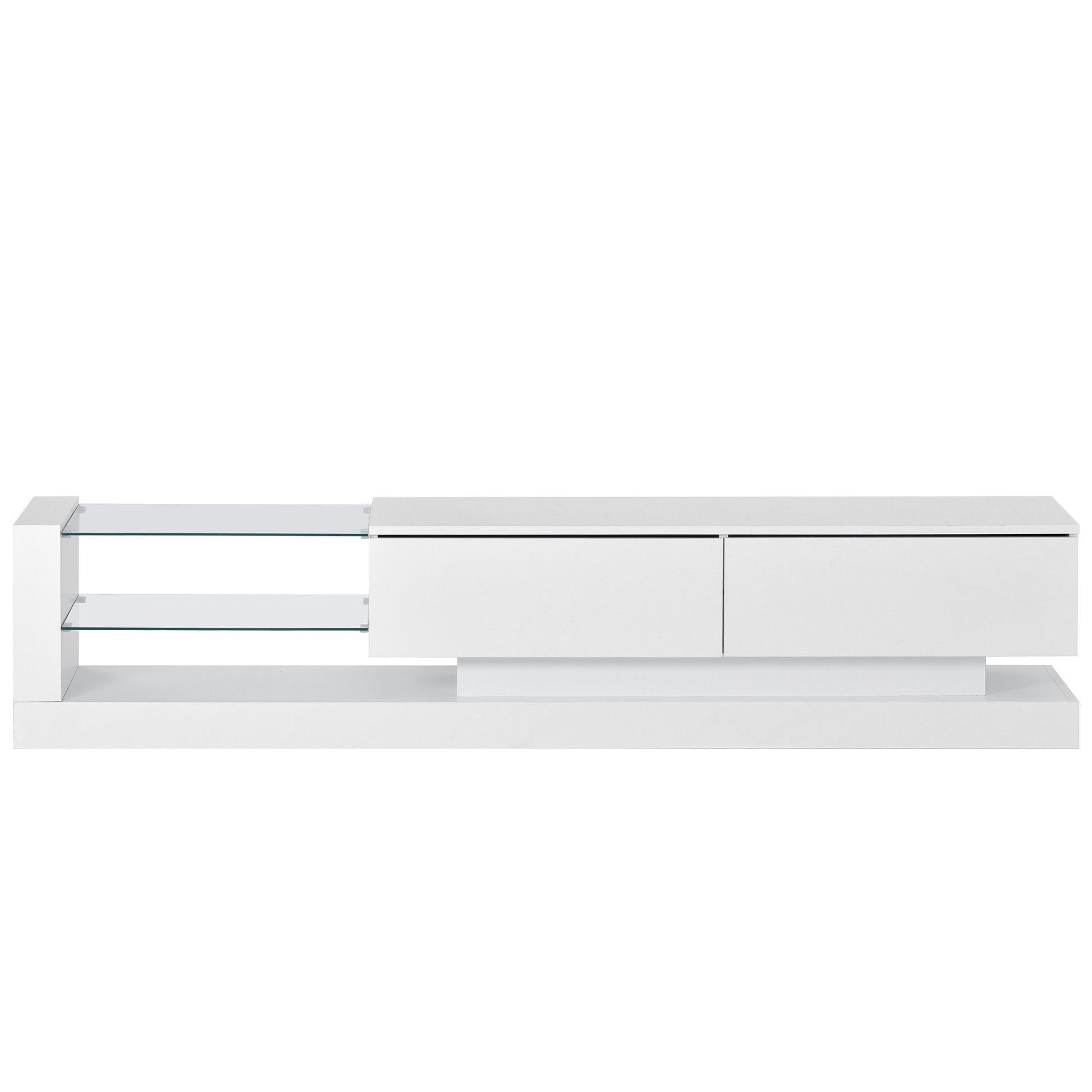 Tv Stand With Two Media Storage Cabinets Modern High Gloss Entertainment Center For 75 Inch Tv, 16 Color Rgb Led Color Changing Lights For Living Room, White White Mdf